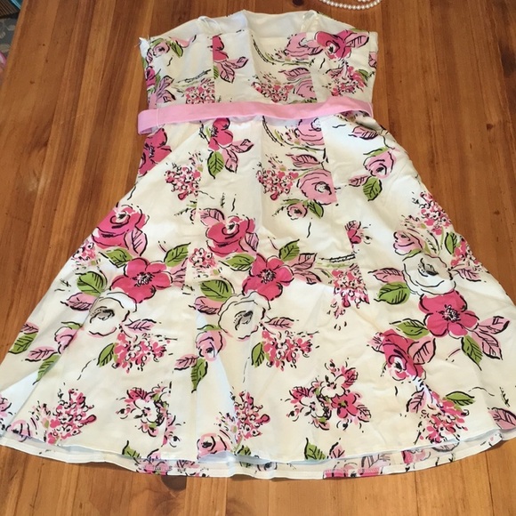 Vintage Ann Taylor Petites Strapless Floral Dress w/Belt - Picture 5 of 9